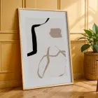 Bej Tonlarında Soyut Formlar 3lü Ahşap Çerçeveli Tablo Seti Salon Duvar Tablo Poster Tablo