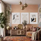 Bej Tonlarında Soyut Formlar 3lü Beyaz Çerçeveli Tablo Seti Tablo Çerçeve Salon Duvar Tablo Dekor