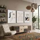 Bej Tonlarında Soyut Formlar 3lü Beyaz Çerçeveli Tablo Seti Tablo Çerçeve Salon Duvar Tablo Dekor