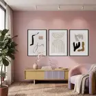 Bej Tonlarında Soyut Formlar 3lü Siyah Çerçeveli Tablo Seti Tablo Çerçeve Salon Duvar Tablo Dekor