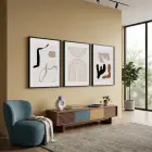 Bej Tonlarında Soyut Formlar 3lü Siyah Çerçeveli Tablo Seti Tablo Çerçeve Salon Duvar Tablo Dekor