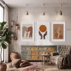 Rustik Eller ve Doğal Formlar 3lü Beyaz Çerçeveli Tablo Seti Duvar Tablo Oda Dekorasyonu Salon