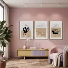 Bej Tonlu Bohem Çizgiler 3lü Ahşap Çerçeveli Tablo Seti Bohem Tablo Poster Tablo Resim Çerçevesi