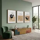 Bej Tonlu Bohem Çizgiler 3lü Ahşap Çerçeveli Tablo Seti Bohem Tablo Poster Tablo Resim Çerçevesi