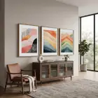 Soyut Pastel Ufuklar 3lü Ahşap Çerçeveli Tablo Seti Duvar Tablo Oda Dekorasyonu Dekoratif Obje