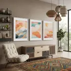 Gün Batımı Dalgaları 3lü Beyaz Çerçeveli Tablo Seti Poster Tablo Resim Çerçevesi Dekoratif Obje