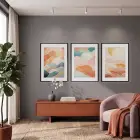 Gün Batımı Dalgaları 3lü Siyah Çerçeveli Tablo Seti Poster Tablo Duvar Tablo Ev Dekorasyonu