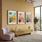 Soyut Gün Batımı Çöl 3lü Ahşap Çerçeveli Tablo Seti Poster Tablo Duvar Tablo Ev Dekorasyonu