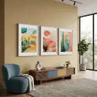 Soyut Gün Batımı Çöl 3lü Beyaz Çerçeveli Tablo Seti Tablo Çerçeve Duvar Dekoru Ev Dekorasyonu