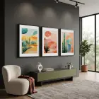 Soyut Gün Batımı Çöl 3lü Siyah Çerçeveli Tablo Seti Resim Çerçevesi Tablo Salon Aksesuarları