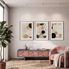 Soyut Toprak Tonları Daireler 3lü Ahşap Çerçeveli Tablo Seti Poster Tablo Resim Çerçevesi Dekoratif