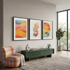 Soyut Sıcak Tonlu Kompozisyon 3lü Siyah Çerçeveli Tablo Seti Poster Tablo Resim Çerçevesi Dekoratif