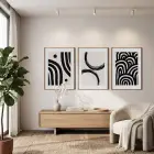Minimalist Soyut Kavisli Uyum 3lü Ahşap Çerçeveli Tablo Seti Poster Tablo Duvar Tablo Ev