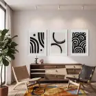 Minimalist Soyut Kavisli Uyum 3lü Beyaz Çerçeveli Tablo Seti Duvar Tablo Oda Dekorasyonu Dekoratif