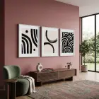 Minimalist Soyut Kavisli Uyum 3lü Beyaz Çerçeveli Tablo Seti Duvar Tablo Oda Dekorasyonu Dekoratif