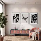 Minimalist Soyut Kavisli Uyum 3lü Siyah Çerçeveli Tablo Seti Duvar Tablo Oda Dekorasyonu Dekoratif