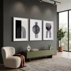 Minimalist Geometrik Formlar 3lü Beyaz Çerçeveli Tablo Seti Duvar Tablo Oda Dekorasyonu Dekoratif