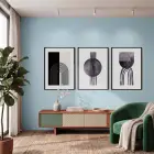 Minimalist Geometrik Formlar 3lü Siyah Çerçeveli Tablo Seti Duvar Tablo Oda Dekorasyonu Salon