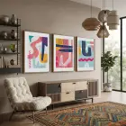 Dinamik Soyut Renk Kompozisyonu 3lü Ahşap Çerçeveli Tablo Seti Poster Tablo Resim Çerçevesi