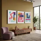 Dinamik Soyut Renk Kompozisyonu 3lü Beyaz Çerçeveli Tablo Seti Tablo Çerçeve Duvar Dekoru Ev