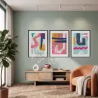Dinamik Soyut Renk Kompozisyonu 3lü Siyah Çerçeveli Tablo Seti Duvar Tablo Oda Dekorasyonu Salon