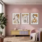 Toprak Tonları Soyut Desen 3lü Ahşap Çerçeveli Tablo Seti Salon Duvar Tablo Poster Tablo