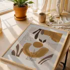 Toprak Tonları Soyut Desen 3lü Ahşap Çerçeveli Tablo Seti Salon Duvar Tablo Poster Tablo