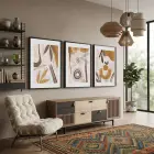 Toprak Tonları Soyut Desen 3lü Siyah Çerçeveli Tablo Seti Duvar Tablo Oda Dekorasyonu Salon