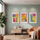 Renkli Soyut Enerji 3lü Ahşap Çerçeveli Tablo Seti Poster Tablo Duvar Tablo Ev Dekorasyonu