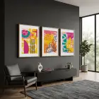 Renkli Soyut Enerji 3lü Ahşap Çerçeveli Tablo Seti Poster Tablo Duvar Tablo Ev Dekorasyonu