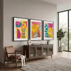 Renkli Soyut Enerji 3lü Siyah Çerçeveli Tablo Seti Poster Tablo Resim Çerçevesi Dekoratif Obje