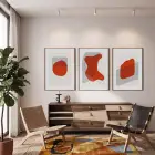 Kiremit Rengi Soyut Çizgiler 3lü Ahşap Çerçeveli Tablo Seti Poster Tablo Duvar Tablo Ev Dekorasyonu
