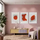 Kiremit Rengi Soyut Çizgiler 3lü Beyaz Çerçeveli Tablo Seti Duvar Tablo Oda Dekorasyonu Dekoratif