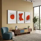 Kiremit Rengi Soyut Çizgiler 3lü Beyaz Çerçeveli Tablo Seti Duvar Tablo Oda Dekorasyonu Dekoratif