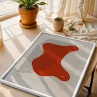 Kiremit Rengi Soyut Çizgiler 3lü Beyaz Çerçeveli Tablo Seti Duvar Tablo Oda Dekorasyonu Dekoratif