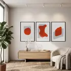 Kiremit Rengi Soyut Çizgiler 3lü Siyah Çerçeveli Tablo Seti Duvar Tablo Oda Dekorasyonu Salon