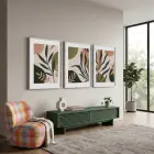 Soyut Botanik Yeşil Set 3lü Beyaz Çerçeveli Tablo Seti Bohem Tablo Duvar Tablo Oda Dekorasyonu