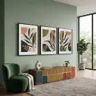 Soyut Botanik Yeşil Set 3lü Siyah Çerçeveli Tablo Seti Bohem Tablo Duvar Tablo Oda Dekorasyonu