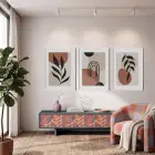 Toprak Tonları Organik Formlar 3lü Beyaz Çerçeveli Tablo Seti Salon Duvar Tablo Poster Tablo
