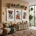 Toprak Tonları Organik Formlar 3lü Beyaz Çerçeveli Tablo Seti Salon Duvar Tablo Poster Tablo