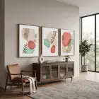 Pastel Soyut Yaprak Formları 3lü Ahşap Çerçeveli Tablo Seti Poster Tablo Resim Çerçevesi Dekoratif