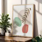 Pastel Soyut Yaprak Formları 3lü Ahşap Çerçeveli Tablo Seti Poster Tablo Resim Çerçevesi Dekoratif