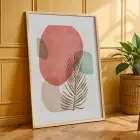 Pastel Soyut Yaprak Formları 3lü Ahşap Çerçeveli Tablo Seti Poster Tablo Resim Çerçevesi Dekoratif