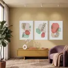 Pastel Soyut Yaprak Formları 3lü Beyaz Çerçeveli Tablo Seti Salon Duvar Tablo Poster Tablo