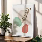 Pastel Soyut Yaprak Formları 3lü Beyaz Çerçeveli Tablo Seti Salon Duvar Tablo Poster Tablo