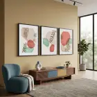 Pastel Soyut Yaprak Formları 3lü Siyah Çerçeveli Tablo Seti Poster Tablo Resim Çerçevesi Dekoratif