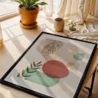Pastel Soyut Yaprak Formları 3lü Siyah Çerçeveli Tablo Seti Poster Tablo Resim Çerçevesi Dekoratif