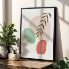Pastel Soyut Yaprak Formları 3lü Siyah Çerçeveli Tablo Seti Poster Tablo Resim Çerçevesi Dekoratif