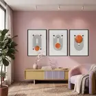Kum Beji Terracotta Geometrik Arklar 3lü Siyah Çerçeveli Tablo Seti Duvar Tablo Oda Dekorasyonu