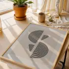 Bej Kavisli Geometrik Sanat 3lü Ahşap Çerçeveli Tablo Seti Poster Tablo Resim Çerçevesi Dekoratif